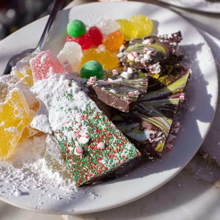 This Jingle Bell Rock Candy display sparkles, featuring ruby red, emerald green, and other flavors for a joyful treat.