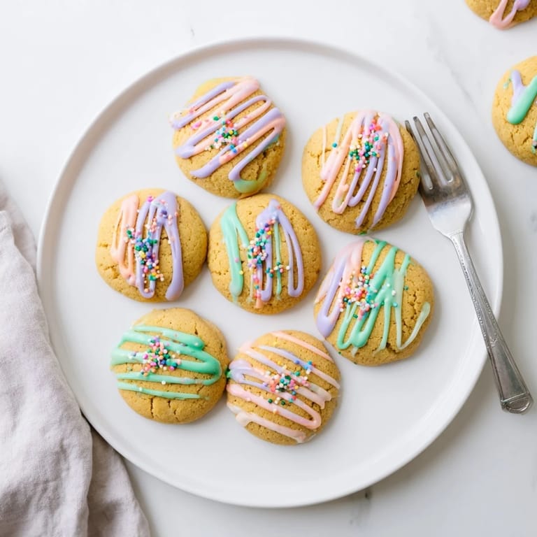 Homemade sugar cookies, a delightful American dessert with a generous, enticing icing drizzle.