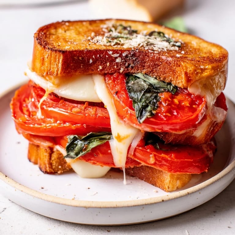 Enjoy the gooey mozzarella of a delicious Air Fryer Pizza Margherita Grilled Cheese sandwich with a warm, tangy pizza sauce.
