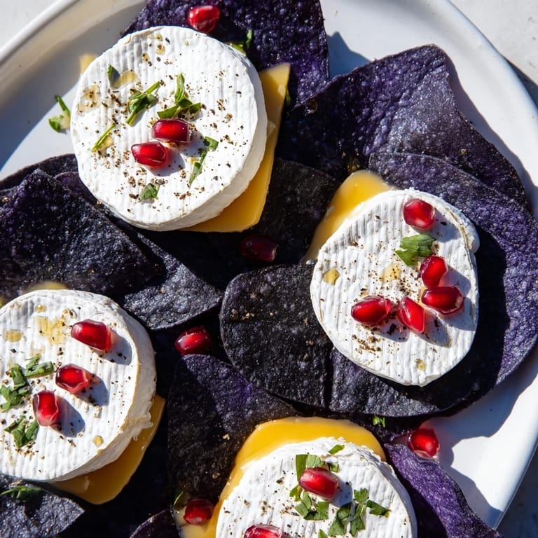 Vibrant arrangement of The Stepping Stones with goat cheese, brie, and gouda creating a tasty, colorful appetizer.
