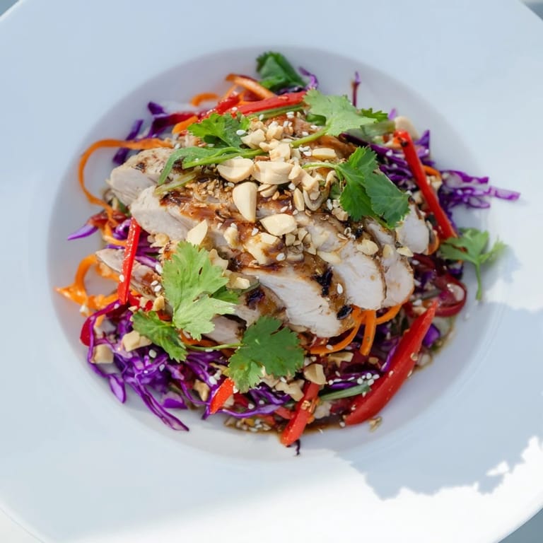 A close-up shot of the fresh Chicken Slaw, showcasing ingredients and a beautiful, healthy presentation.