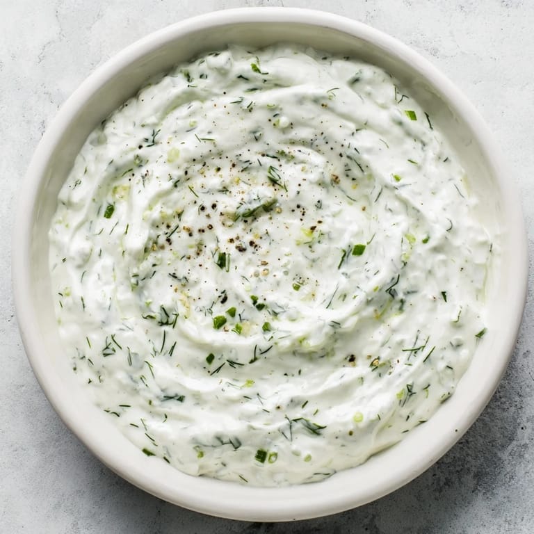 Freshly made Greek Yogurt Ranch Dip, featuring visible flecks of herbs, ready to serve with chips.