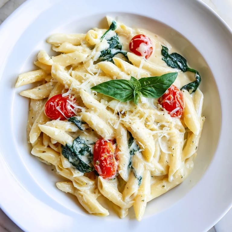 A bowl of this flavorful Cottage Cheese High-Protein Creamy Pasta, ready to enjoy tonight.