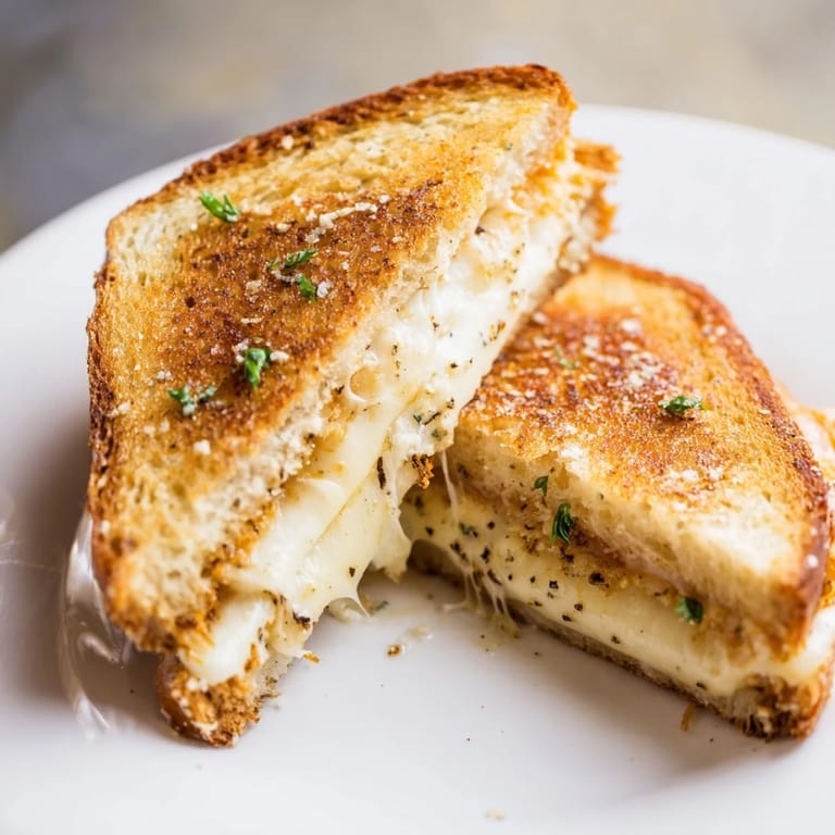 Melted cheddar oozes from this Garlic Butter Mayo Grilled Cheese, a crispy, savory sandwich.