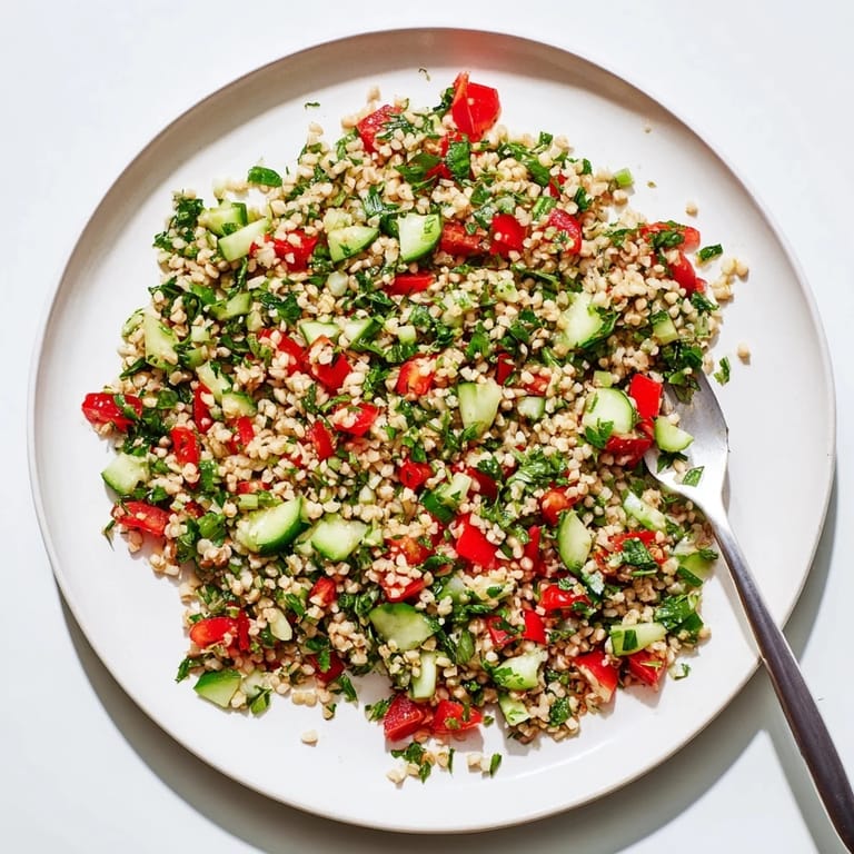 Freshly chopped herbs and tender bulgur wheat make this classic Bulgur Wheat Salad Tabbouleh a refreshing side dish, perfect for summer picnics.