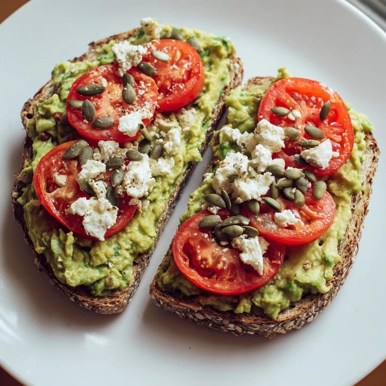 Creamy avocado piled on toasted whole grain bread, finished with lemon and red pepper flakes for a zesty kick.