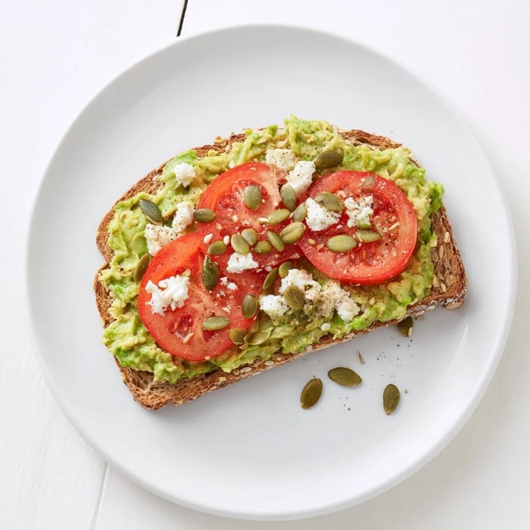 Hearty avocado toast on whole grain bread, garnished with fresh feta and a sprinkle of black pepper.