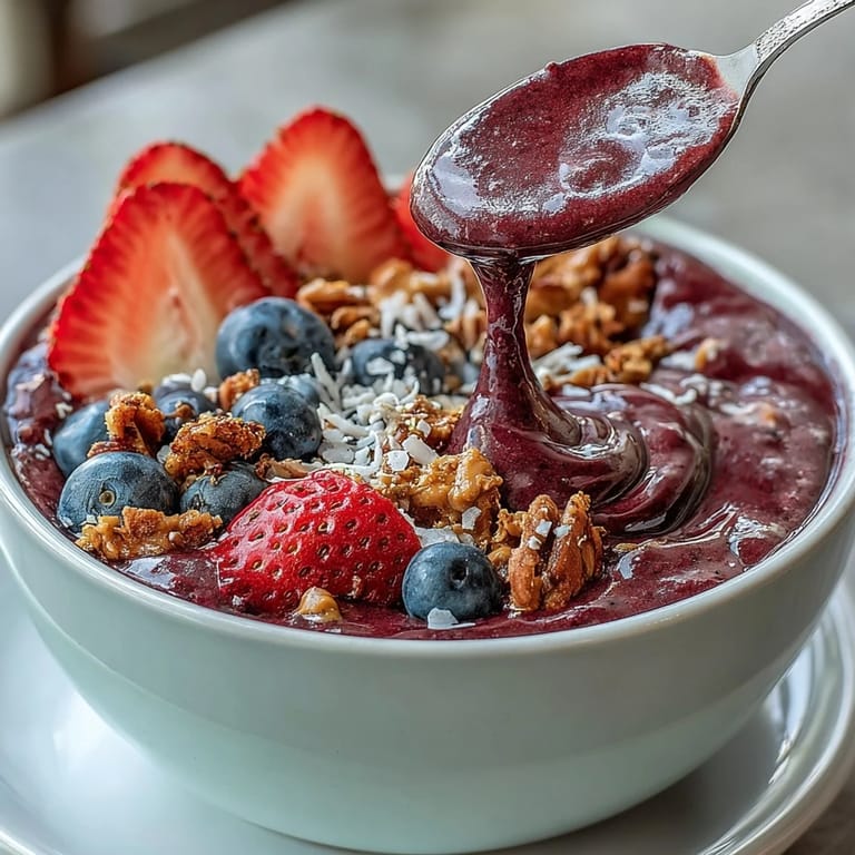 Delectable Acai Berry Smoothie Bowl, perfectly topped for a healthy breakfast treat.
