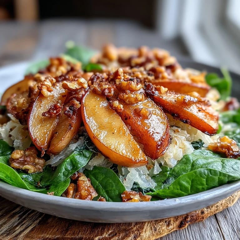 Golden-brown apples and onions glazing in the skillet, creating a savory-sweet Warm Apple and Sauerkraut Skillet Salad.