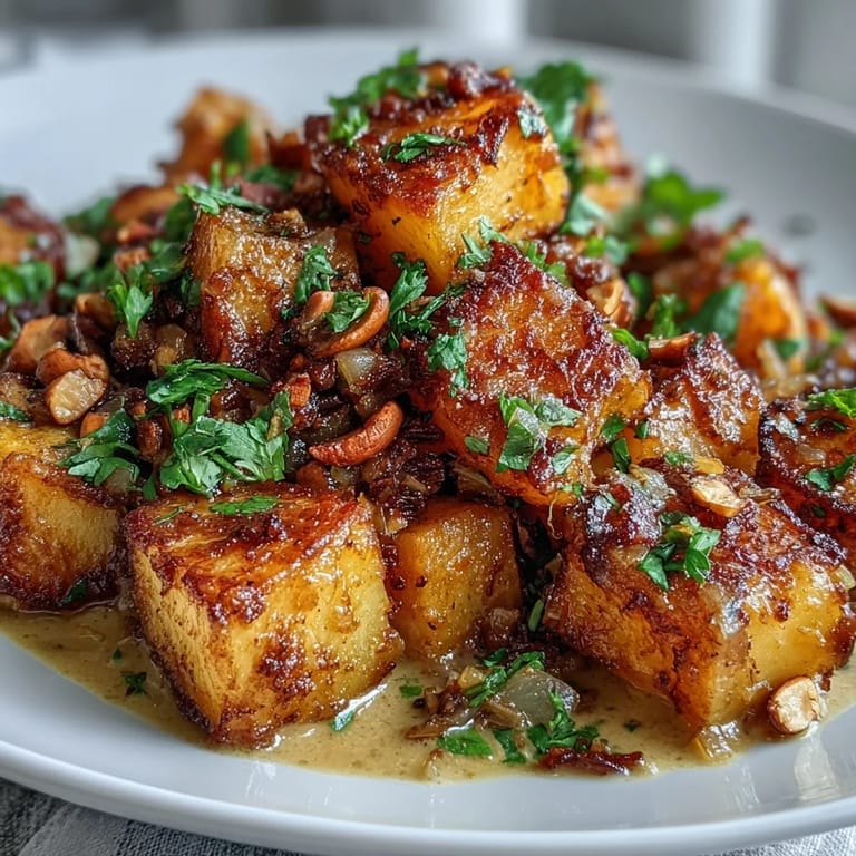 Heaping bowl of Curried Celeriac served alongside fluffy white rice and toasted cashews, highlighting a hearty, gluten-free weeknight dinner option.