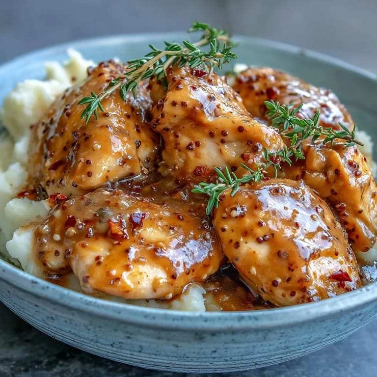 Slow Cooker Honey Mustard Chicken, coated in a golden, velvety sauce ready for slow cooking.