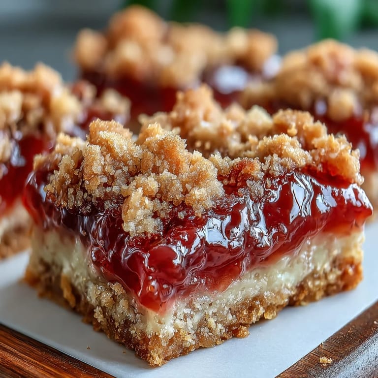 Tropical guava jam bars featuring sweet fruit filling and golden crumbly streusel topping.  