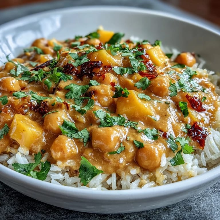 Quick 20-minute curry recipe featuring sweet mango, creamy coconut milk, and tender chickpeas, perfect for busy weeknights.  