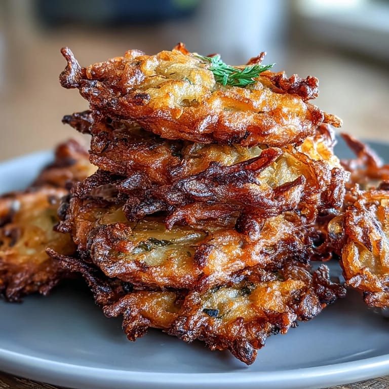 Spiced gram flour-coated onion bhajis cooked in the air fryer, delivering authentic Indian street food flavor with less oil.