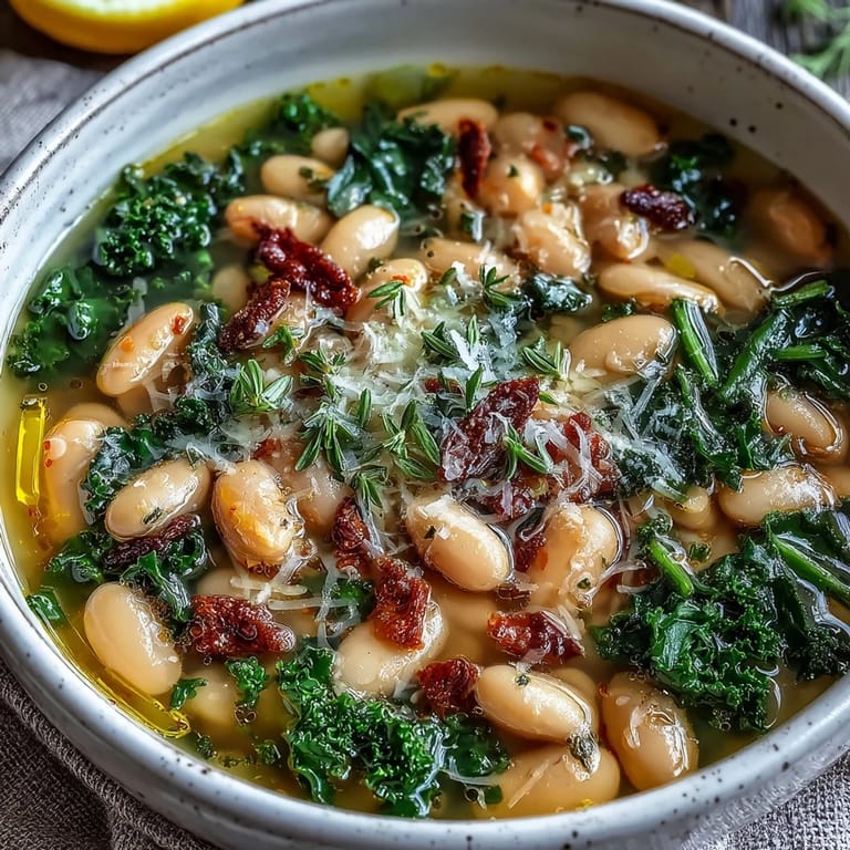 Creamy cannellini beans, tender kale, and bright lemon zest shine in this rustic Italian white bean soup, perfect for cozy dinners.  