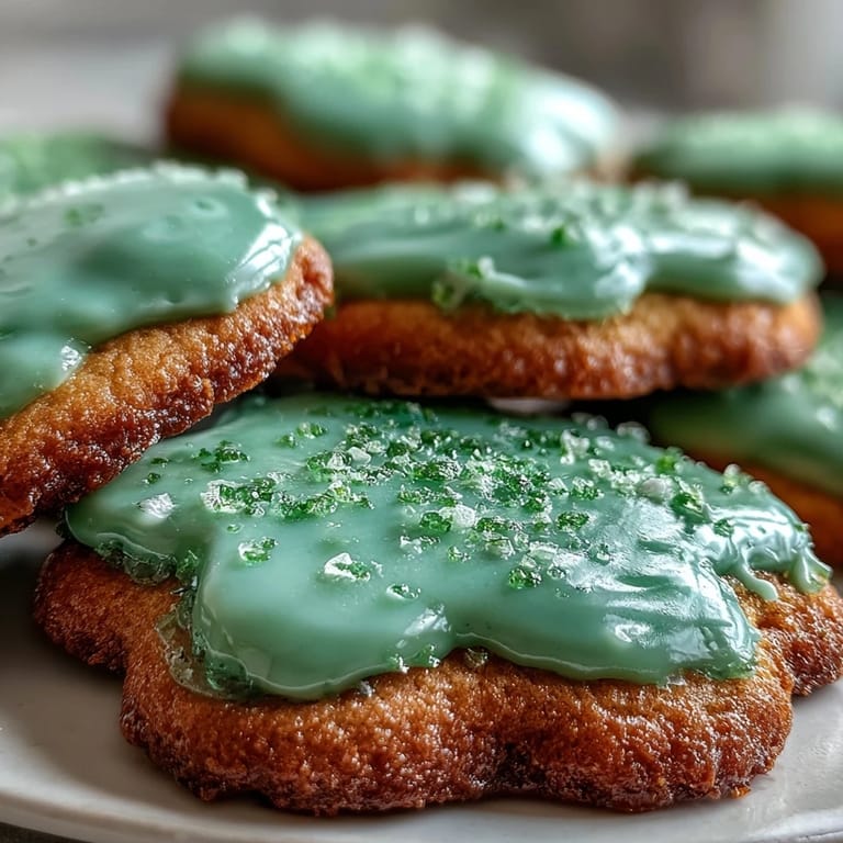Delicious St. Patrick's Day sugar cookies featuring intricate royal icing designs in shades of festive green.