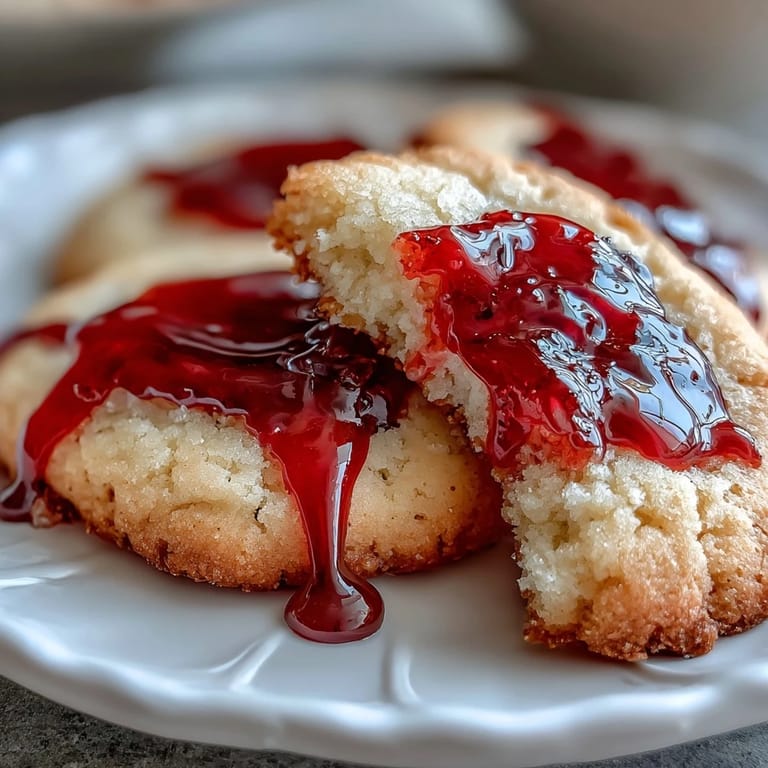 Buttery sugar cookies decorated with glossy red icing blood and vampire bite holes, ideal for festive Halloween dessert tables.