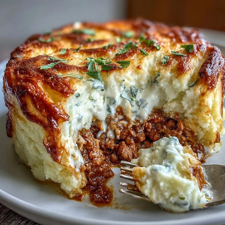 This lightened Turkey Shepherds Pie features a fluffy cauliflower-potato topping over a hearty ground turkey and vegetable base.