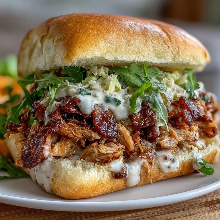 Slow-cooked shredded chicken with tangy pepperoncini, piled high on slider buns and finished with crunchy coleslaw.  