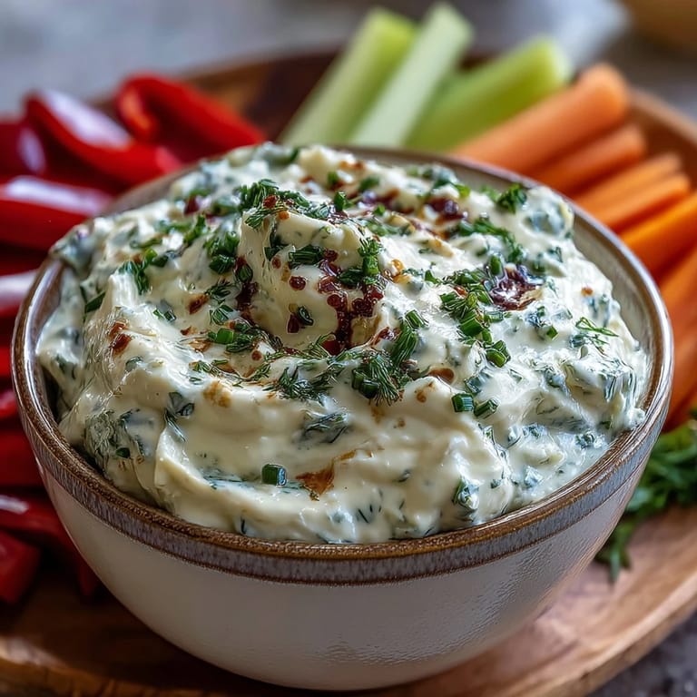Easy whipped cottage cheese ranch dip paired with crisp carrots, celery, and bell peppers for dipping.