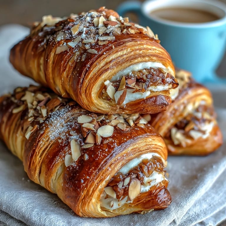 Almond croissant-inspired sourdough rolls baked to golden perfection, with creamy almond filling and a sprinkle of toasted sliced almonds.