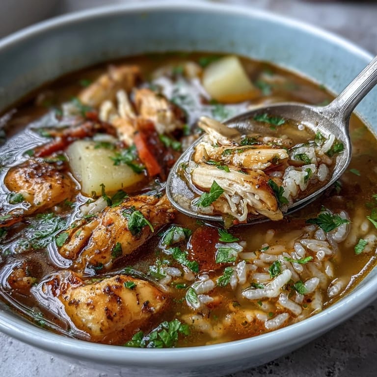 Easy chicken and rice soup with fresh parsley, carrots, and celery in a comforting, nourishing one-pot meal.  