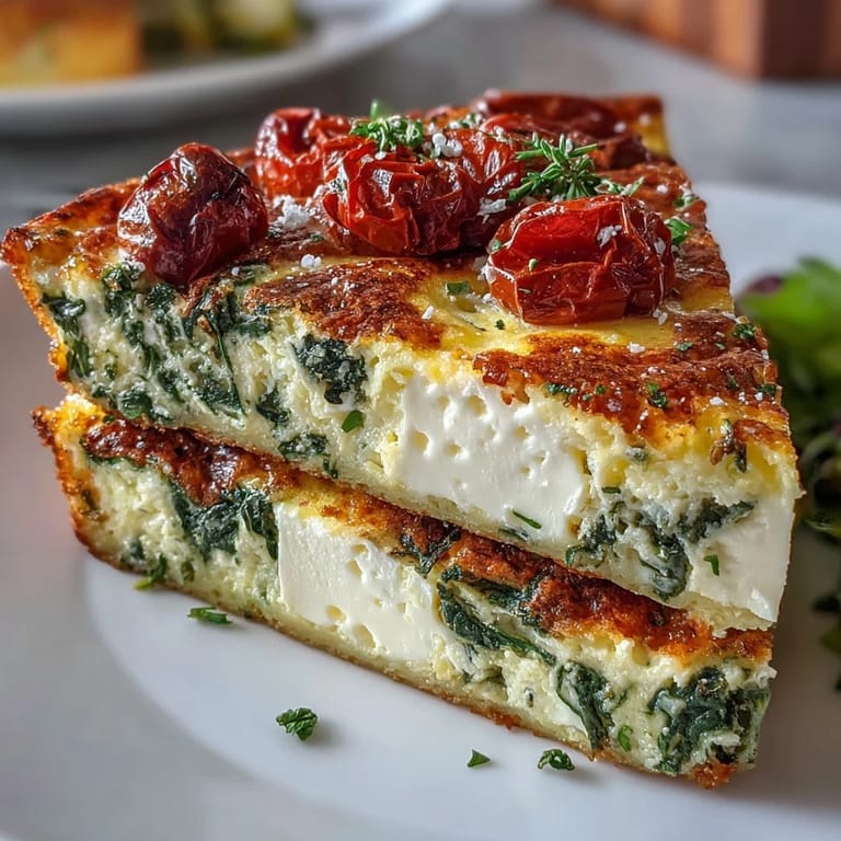 Savory spinach and feta frittata with bursts of sun-dried tomato flavor, ideal for a gluten-free, vegetarian meal.