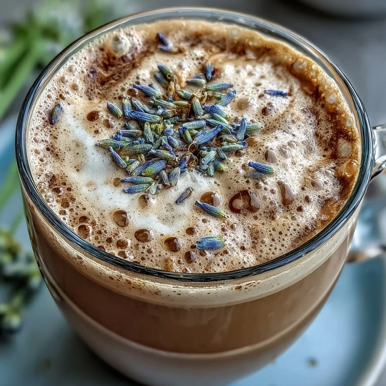 Golden espresso poured over steamed oat milk, infused with fragrant lavender syrup for a soothing, dairy-free coffeehouse favorite at home.