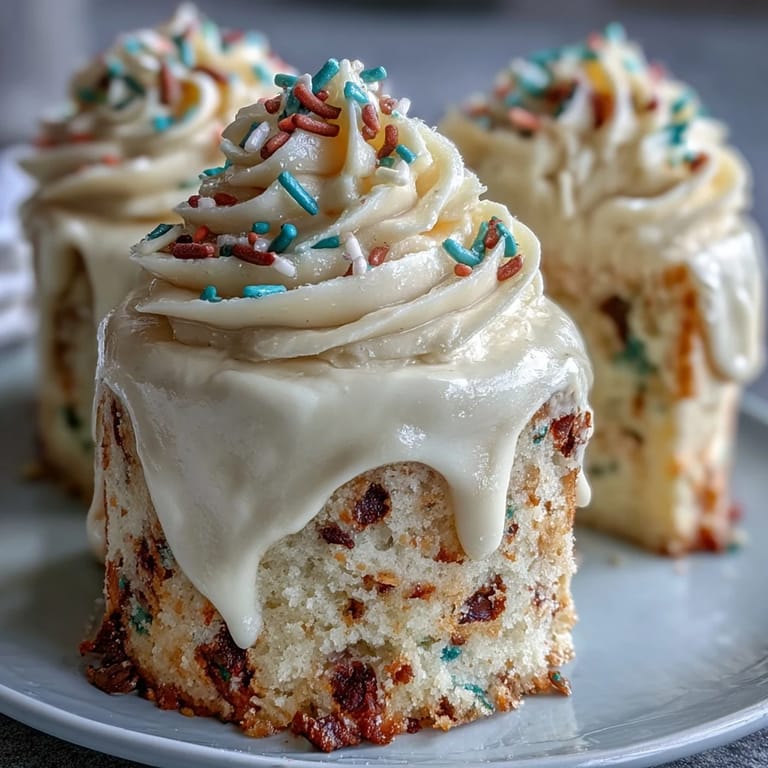 Layered sprinkle-filled cake with luxurious champagne frosting, decorated with edible glitter for a sparkling party centerpiece.