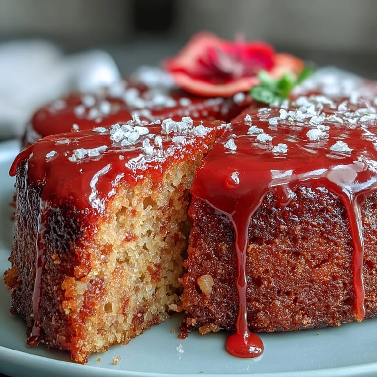 Rich blood orange polenta cake with ground almonds and a glossy pink glaze, perfect for dessert.