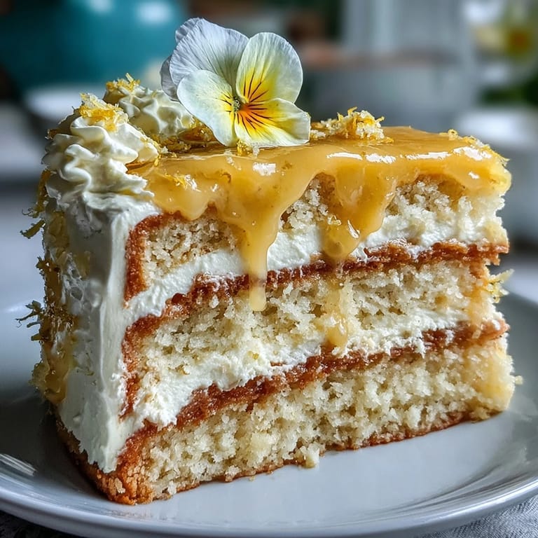 Layered lemon sponge cake with tangy homemade curd and fresh edible blooms, perfect for celebrating Mother's Day in style.