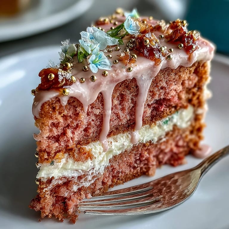 Celebrate with this blushing rosé velvet cake featuring a decadent gold drip.