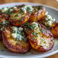 Crispy smashed baby potatoes drizzled with fragrant garlic-infused olive oil and sprinkled with fleur de sel.  