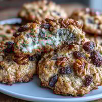 Soft cottage cheese oatmeal raisin breakfast cookies with golden edges and chewy texture, perfect for a healthy morning snack.