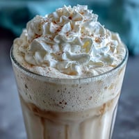 Creamy vanilla bean frappuccino protein shake blended with Greek yogurt and protein powder for a healthy, frosty treat.
