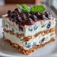 Lemon Blueberry Icebox Cake chilled with vibrant berries and creamy lemon layers.